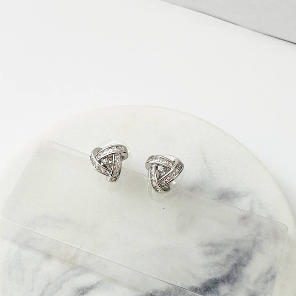 Iced Out Cycle Buckle Silver Stud Earrings for Women - Picture 9 of 12